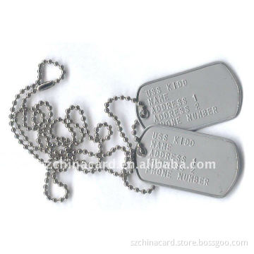 Aluminum dog tag with 24 inch ball chain